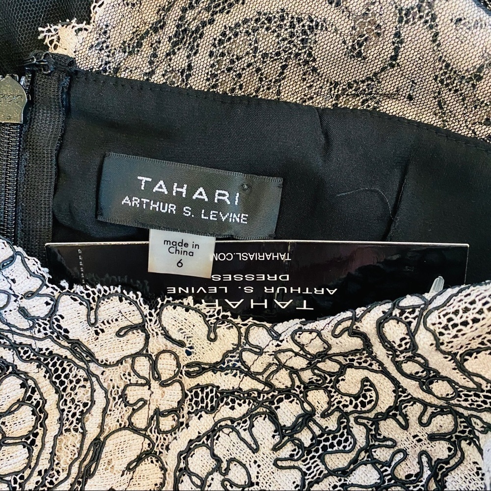 TAHARI Black & Blush Scalloped Edge Lace Sheath Dress Size 6 NEW - Picture 8 of 10